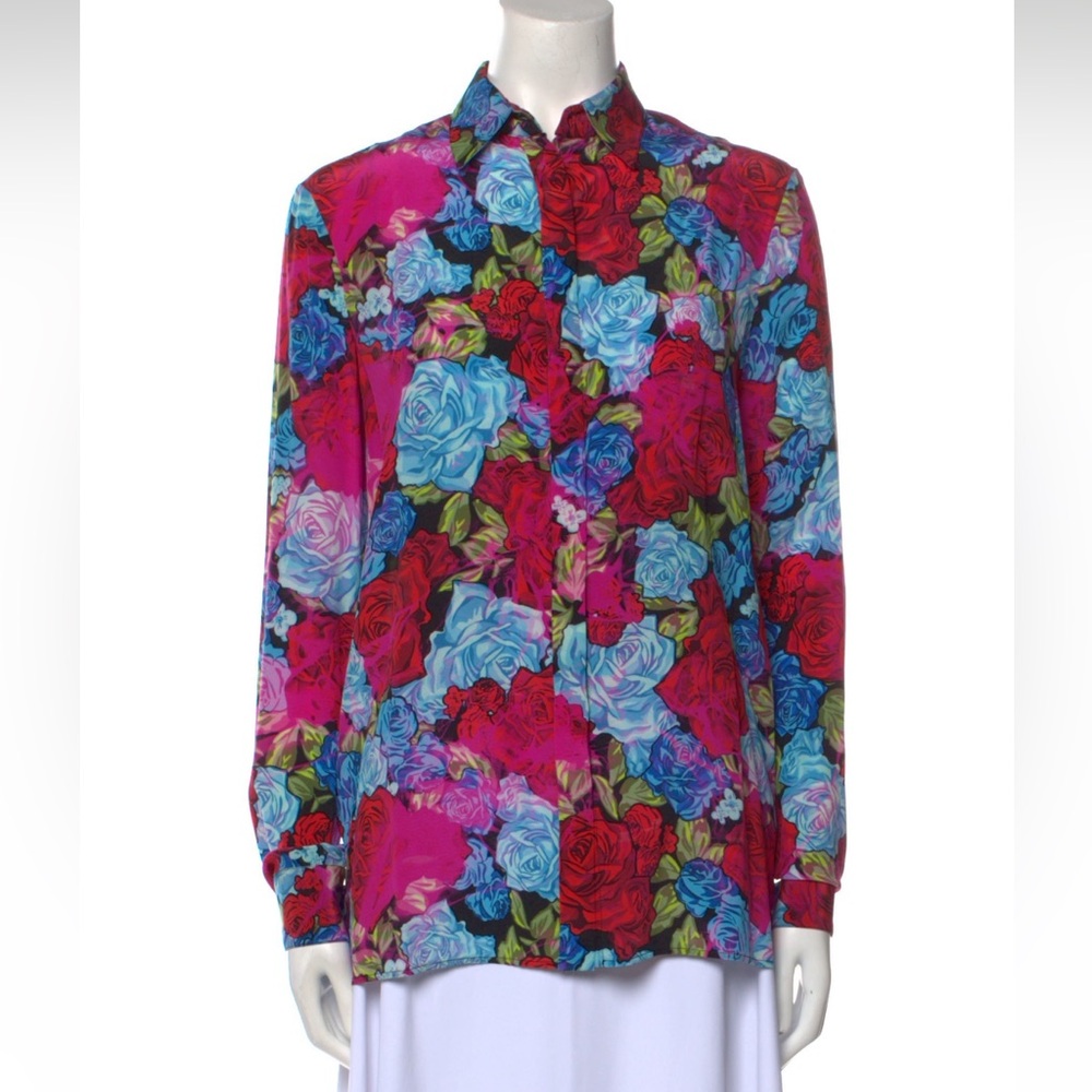 Versace Button-Up Hot Pink Floral Print Top, IT 38. Excellent condition.